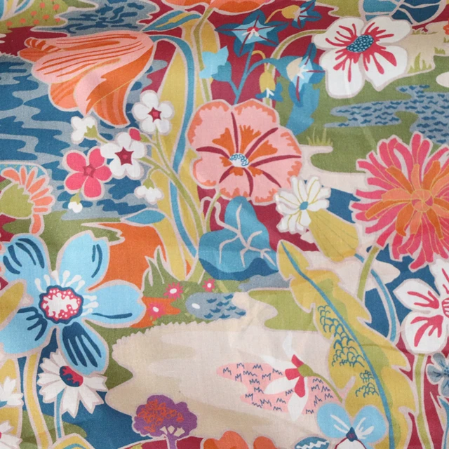 Napsütés Vörös Virágos Poplin Textil Anyagtervező Ruházati Ruhákhoz Szoknya Nyomtatott Szabadság Szövet 100% Pamut Tissus 80 -As Évek - Image 2