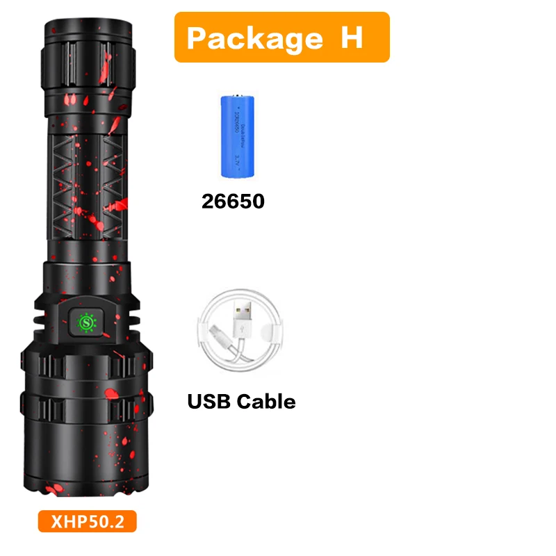 Самый яркий Дальний XHP50.2 светодиодный светильник-вспышка, светильник-вспышка, водонепроницаемый фонарь светодиодный светильник, мощный аккумулятор 18650 26650 - Испускаемый цвет: H