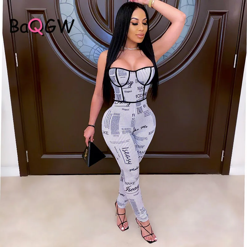 

BaQGW Summer Women Letter Print Sexy Jumpsuit Streetwear Skinny Bodycon Sleeveless Sporty Jumsuits Romper Playsuit for Women
