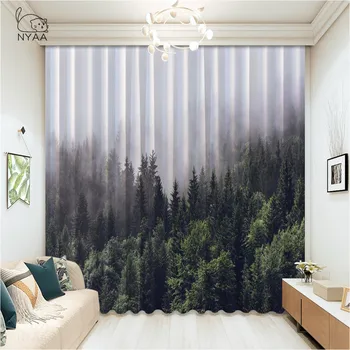 

Modern Green Pine Forest Blackout Curtains For Living Room Forest Scenery With Sunbeams For Children's Ultra-thin Micro Shading