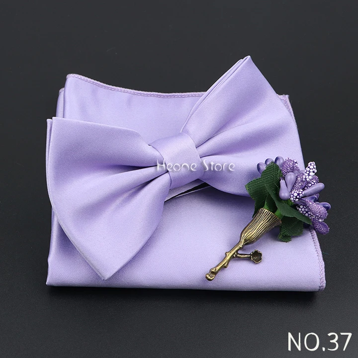 Mens Wedding Bow Tie Brooch Set Romantic Solid Color Silk Polyester Jacquard Woven Bowtie Lapel Pin Hanky Men Gifts Accessories