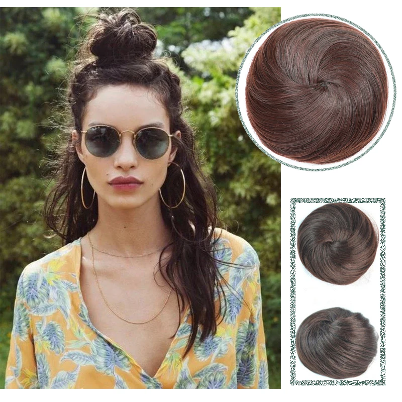 Afro Bun Brown Blonde Hair Chignon Synthetic Donut Roller Hairpieces High Temperature Fiber for Women headwear image_0