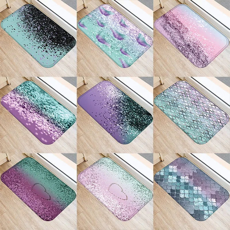 Purple Geometric Kitchen Mats Antislip Rubber Tapete Gift Aliving Room