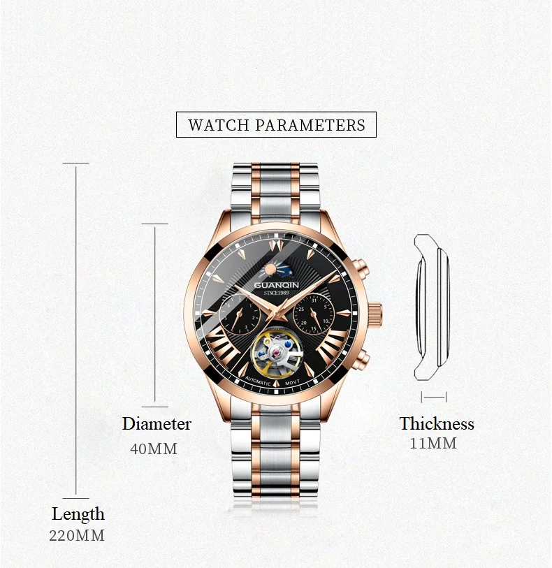 Automatic Watch Man GUANQIN GJ16120 Mens Watches Top Brand Luxury Mechanical Watch Moon Phase 50m Waterproof Tourbillon Date New (11)