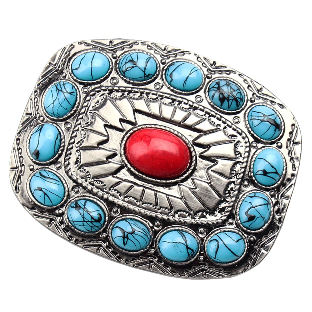 Antique Rodeo Turquoise Bead Western Cowboy Oval Metal Belt Buckle Accessory