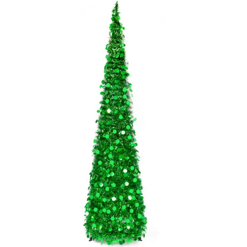 1,5 м Рождественская елка Складная блестящая мишура искусственная Рождественская елка DIY праздничное украшение для вечеринок - Цвет: Зеленый