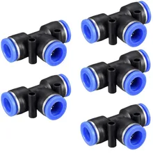 5PCS Tee Union Pneumatic Push In To Connect Fitting Connector Tube OD 10mm 0-150 PSI / 0-990 Kpa Working Pressure
