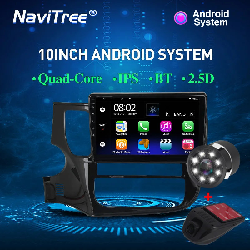 DVD camera DVR NaviTree 9 дюймов ips 2.5D Android 9,0 автомобильный радио мультимедиа для Mitsubishi OUTLANDER- gps навигация SWC wifi bluetooth - Цвет: DVD camera DVR