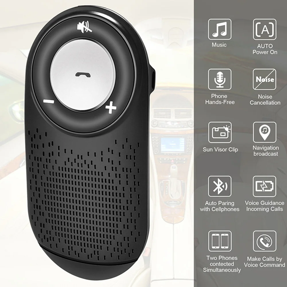 Высокое разрешение Bluetooth автомобильный комплект солнцезащитный козырек клип портативный легко работать Громкая связь подключение 2 телефона Hands Free Многофункциональный