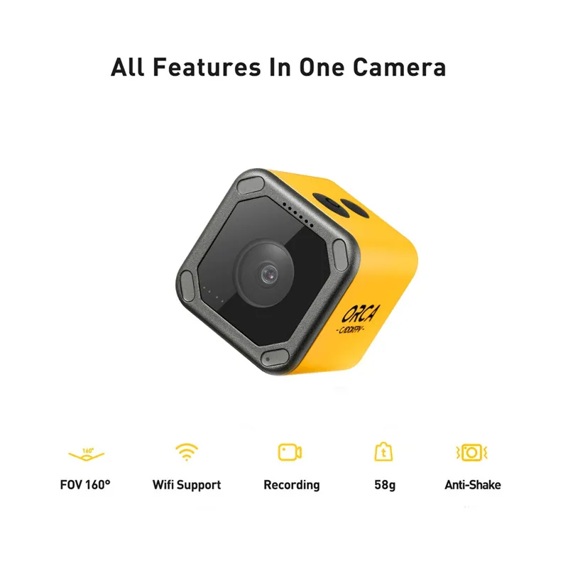 Мини камера Caddx Orca 4K HD для записи FPV с углом обзора 160 градусов Wi Fi Экшн защитой от