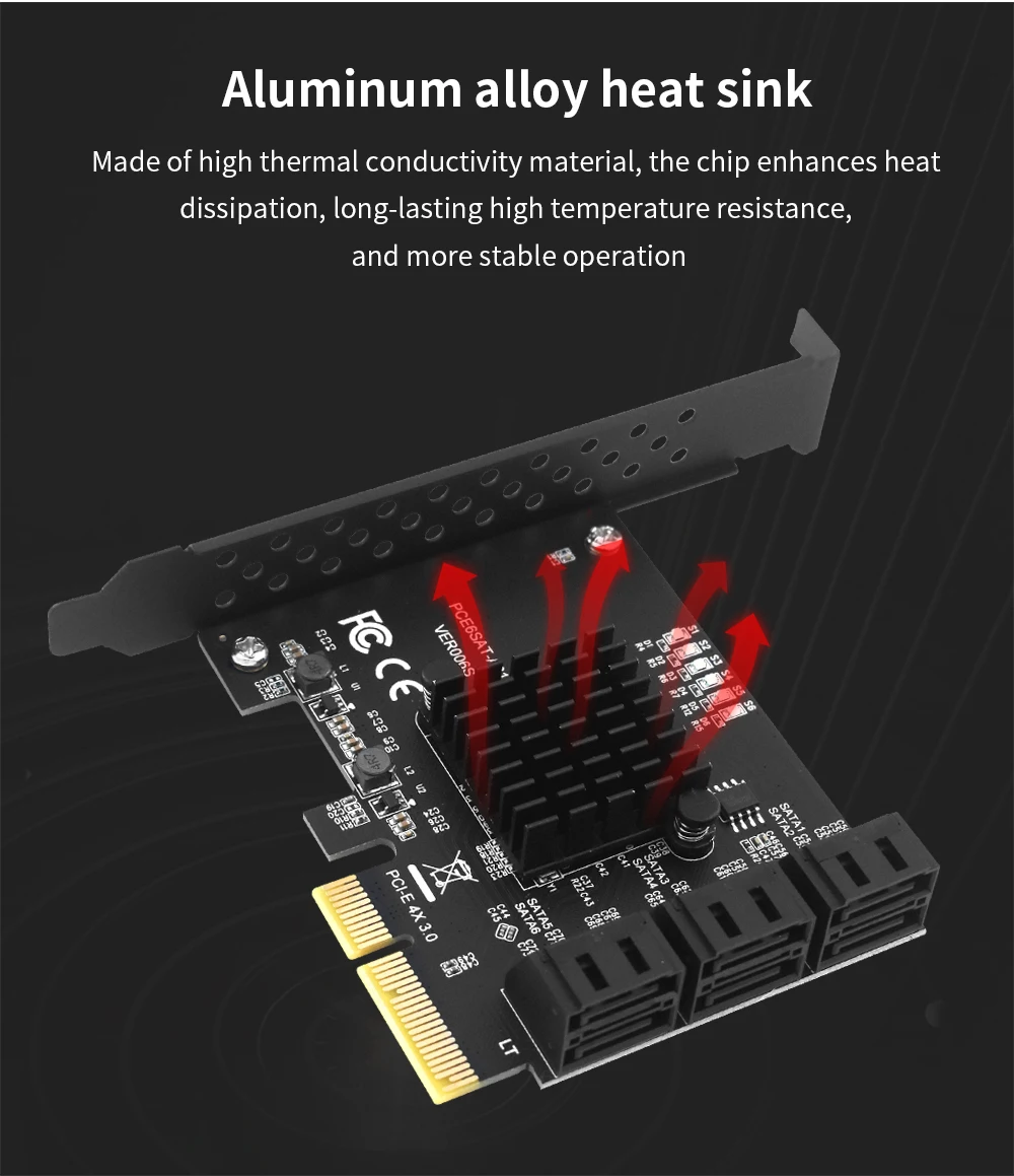 TISHRIC PCI-E SATA Controller Expansion Card - 6/8/10 Ports, ASM1166, PCI SATA3.0 Adapter Description Image.This Product Can Be Found With The Tag Names Adapter, Asm1166 6 ports, Asm1166 sata controller, Expansion card, Pci sata ide controller card