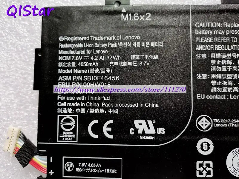 QISTAR 7,6 V 4200mAh настоящая 00HW018 SB10F46456 батарея для ноутбука lenovo ThinkPad 10 2