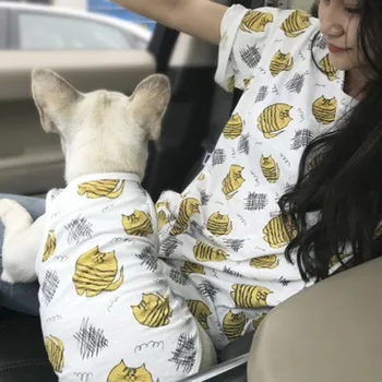 

Fashion Casual Summer Pet Dogs Sleeveless Vest Clothing Thin Vest With Cartoon Kitten Printing Cat Dog Vest Parent-child