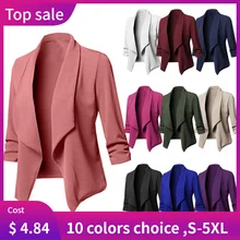 OL стильный женский однотонный кардиган с открытым передом, блейзер с длинным рукавом, повседневные женские куртки, офисное пальто, женские блейзеры размера плюс S-5XL