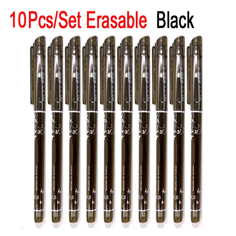 10pcs black DELVTCH 10 шт./компл. стирающиеся ручки чернилами 0,5 мм гелевая ручка черного цвета 4 цвета для Детский подарок для школы и написания картины канцелярских принадлежностей - Цвет: 10pcs black