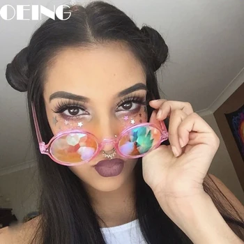 

kaleidoscope Holographic Sunglasses Round Rave Featival Decoration Party Sunglsees Nightclub Camouflage Psychedelic Glasses