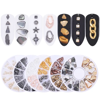 

Nail Rhinestones Mixed Patterns Decoration Metal Chain Leaf Gold Silver Nail Decoration in Wheel 3D Nail Art DIY Designs