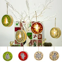 Деревянный круглый светильник светящаяся Рождественская елка подвесное украшение с огоньками подвеска рождественские декорации YH-17