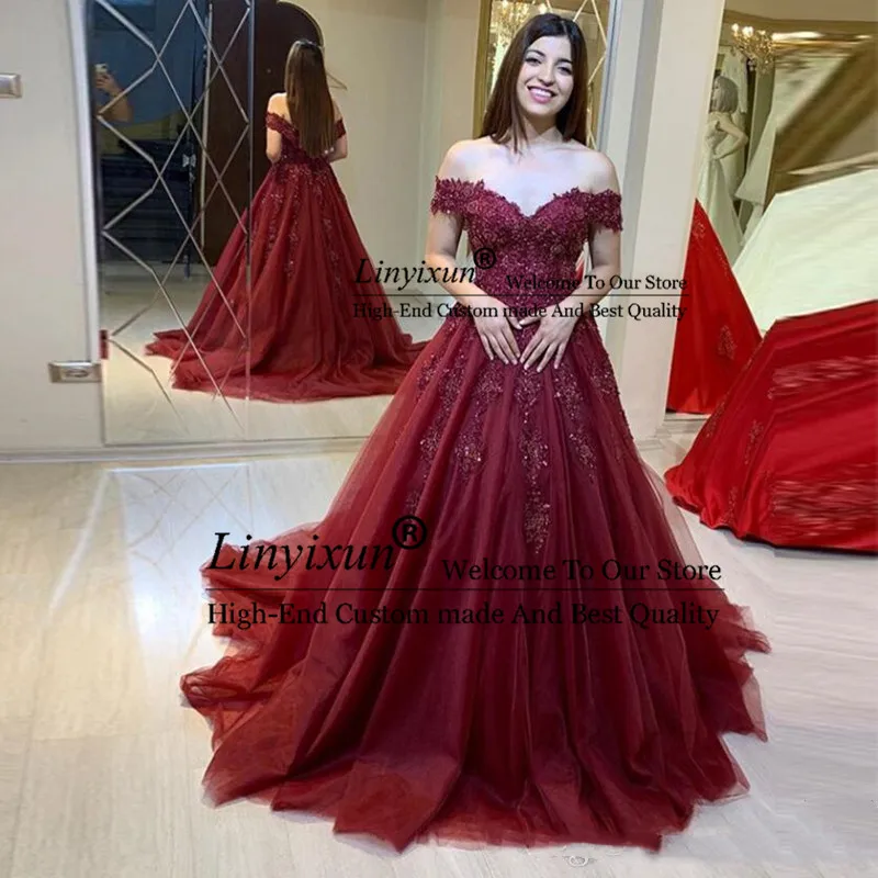 vestido de festa бордовое Тюлевое бальное платье с кружевной аппликацией выпускное платье с v-образным вырезом и бисером стильное платье для выпускного вечера