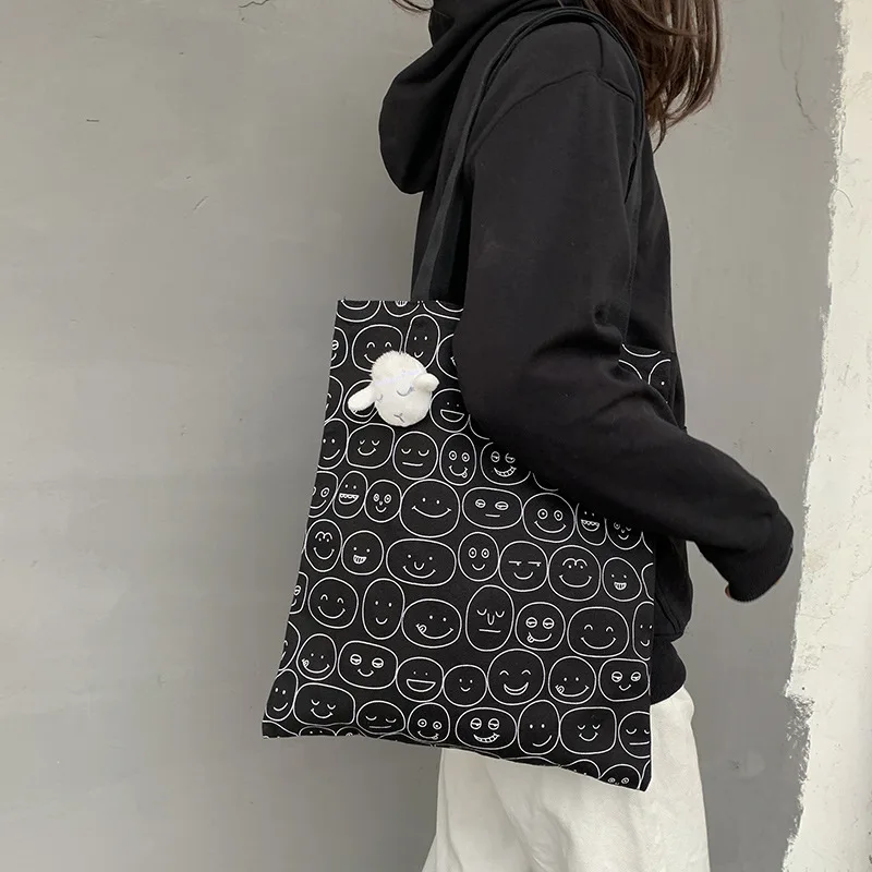 Tote-Bag Handbags Cloth-Shoulder Canvas Harajuku Japanese Korean Reusable Cotton Women