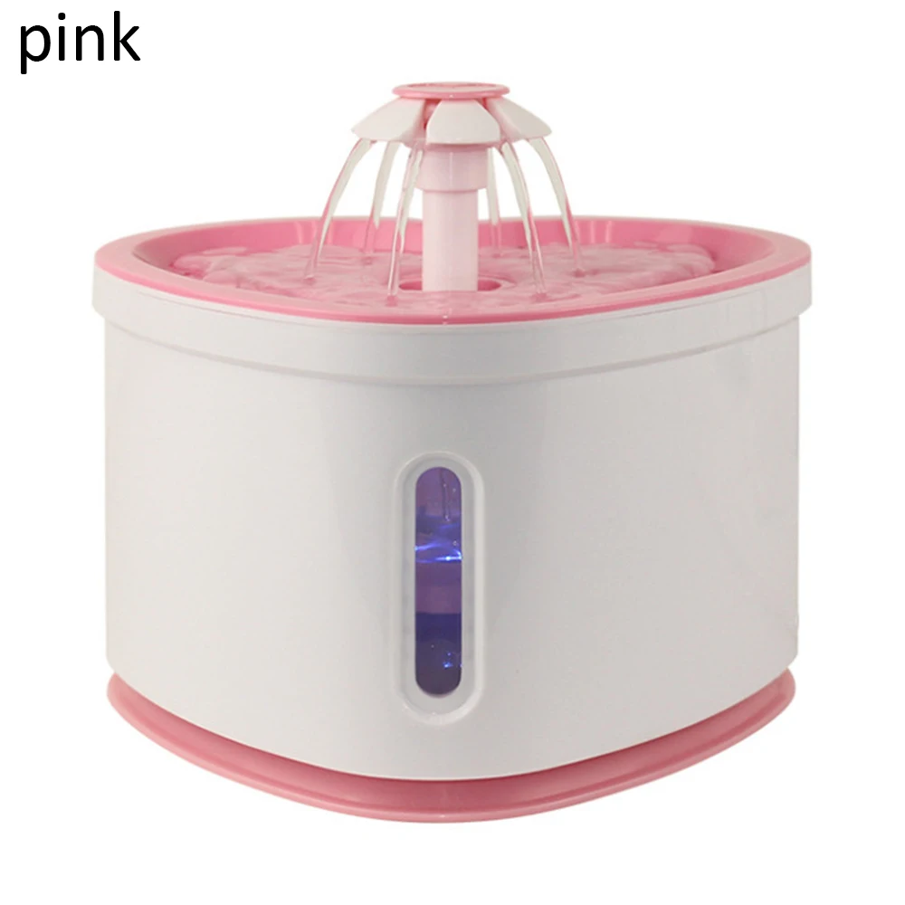 Pink 2.0L автоматический фонтан для кошек, собак, домашних животных, светодиодный электрический USB миска для домашних животных кошек, питьевой цветочный диспенсер для воды Petsafe, бесшумный напиток - Цвет: Pink