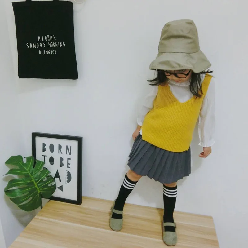 

2018 Spring New Arrival Solid Color Children Pullover Knitted Yarn Vest GIRL'S Sweater Pure Cotton Camisole Waistcoat