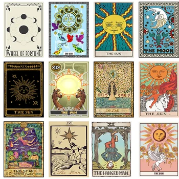 

Tarot Card Poster Classic Canvas Painting Vintage Posters Mandala Sun Prints Retro Wall Art Pictures For Living Room Decoration