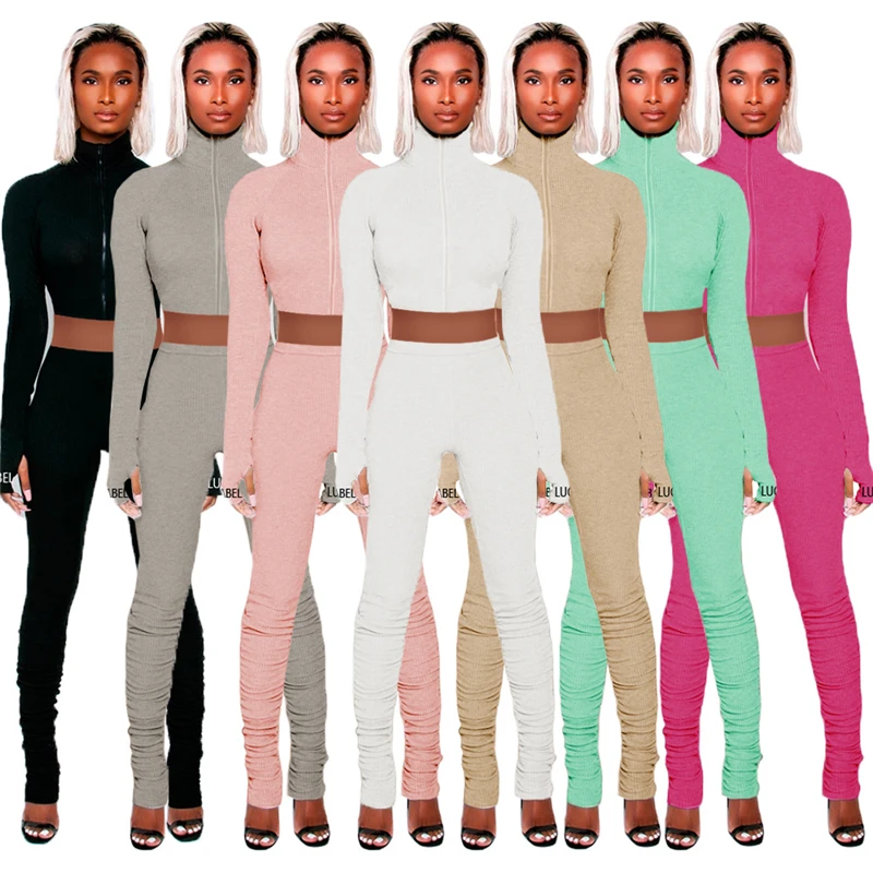 

Lucky Label Tracksuit Women Long Sleeve Crop Top Stacked Leggings Suits Two Piece Set Top And Pants Sexy Club Outfits Jogger Set