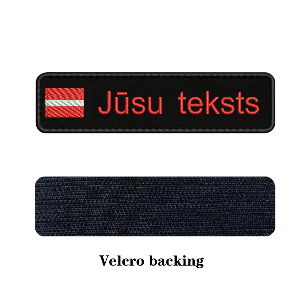 Rose red-Velcro Вышивка на заказ Латвийский Национальный флаг заплатка с текстом 10 см* 2,5 см значок Утюг на или липучке Подложка для одежды брюки рюкзак шляпа - Цвет: Rose red-Velcro