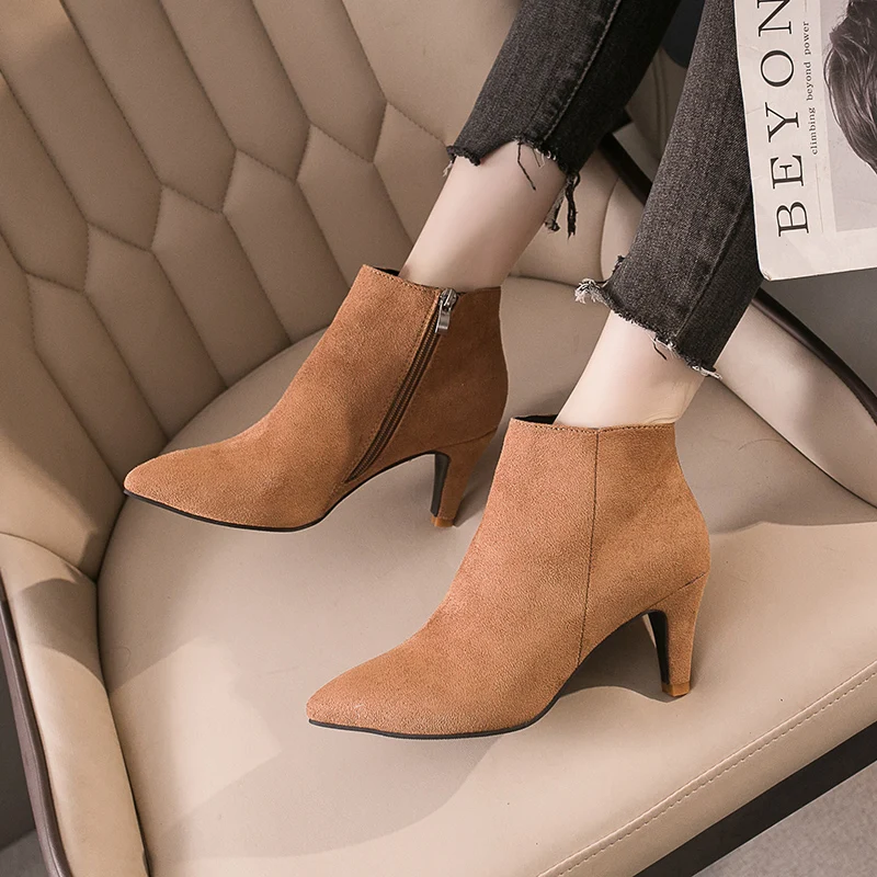 Plus Size 35-43 New Women Soft Wild Ankle Boots Autumn Crazy Leopard Zipper Shoes Woman High Heels Female Casual Jeans Boot
