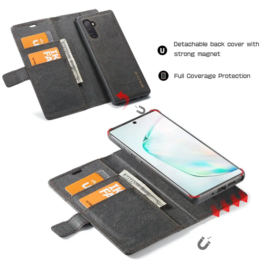 Чехол CaseMe для samsung Galaxy Note 10 2 в 1 из крафт-бумаги, кожаный Отделяемый чехол для задней панели, съемный кожаный кошелек Note 10