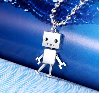 

925 Sterling Silver Men's Pendant Rotatable Robot Fine Jewelry Unique Cartoon Figure Necklace Pendants Without Chain