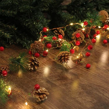 

Garland with Lights Christmas LED String Lights Christmas Bell Pine Needle Pine Cone Xmas Wreath Tree Copper Wire WXV Sa