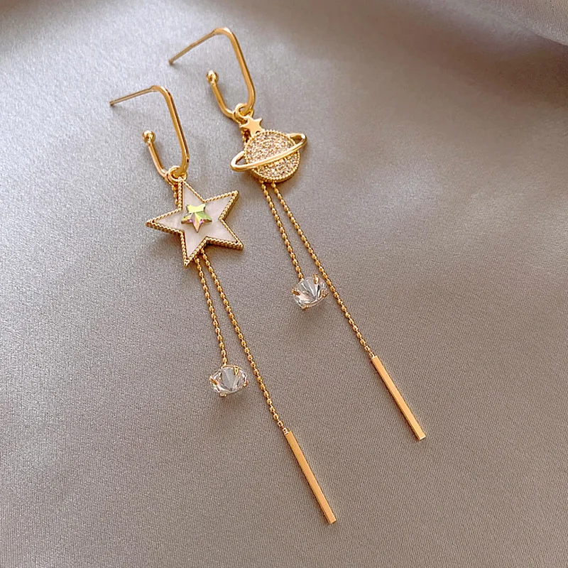 Геометрические Женские Висячие серьги с кисточками звезда луна искусственные