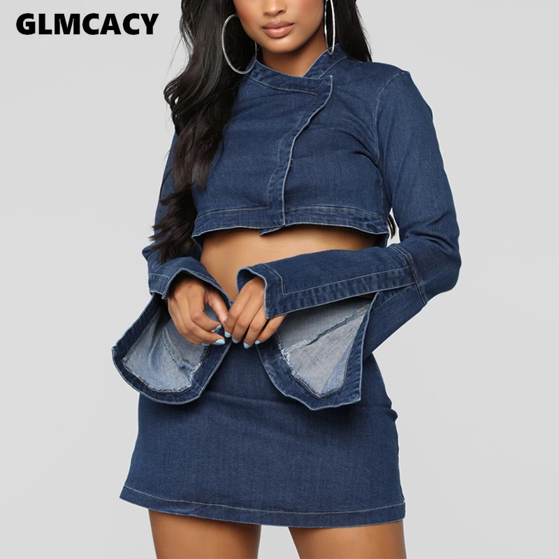 Женский Стильный осенний комплект из 2 предметов пикантный Джинсовый