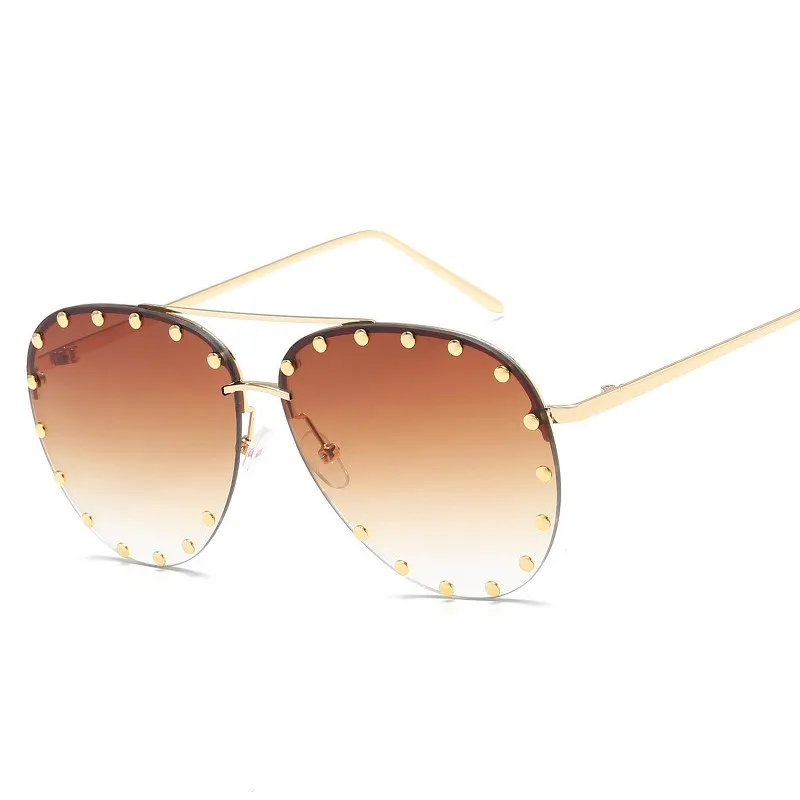 Женские солнцезащитные очки бренда класса «Люкс» без оправы, дизайнерская металлическая рамка, градиентные большие цветные солнцезащитные очки, тени для женщин UV400 - Цвет линз: S495-2