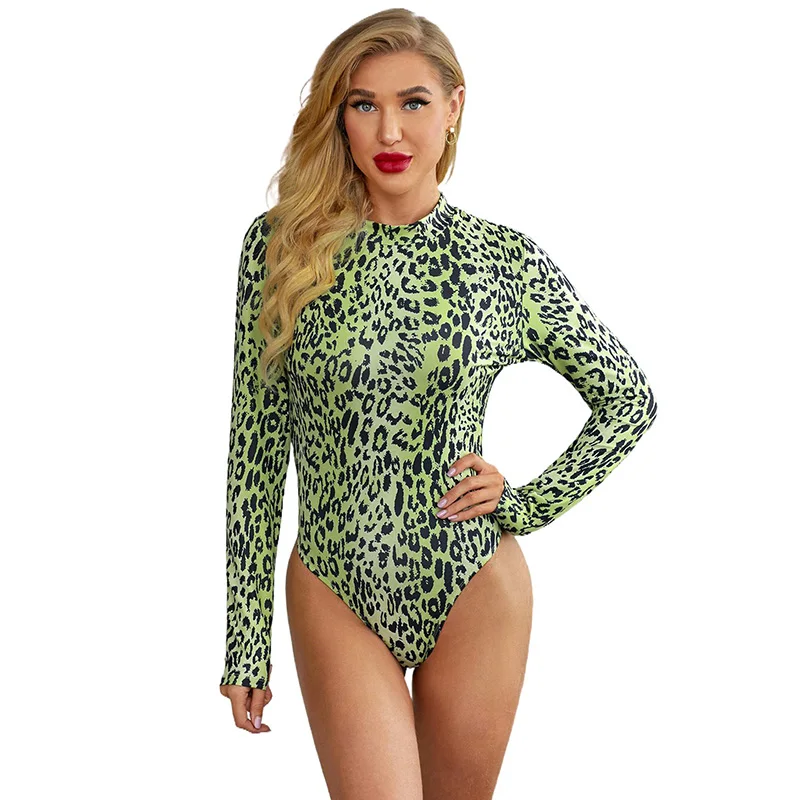 

New Fashion Style Hot Sale Long Sleeve Leopard Print Bodysuits For Women Sexy Lingerie