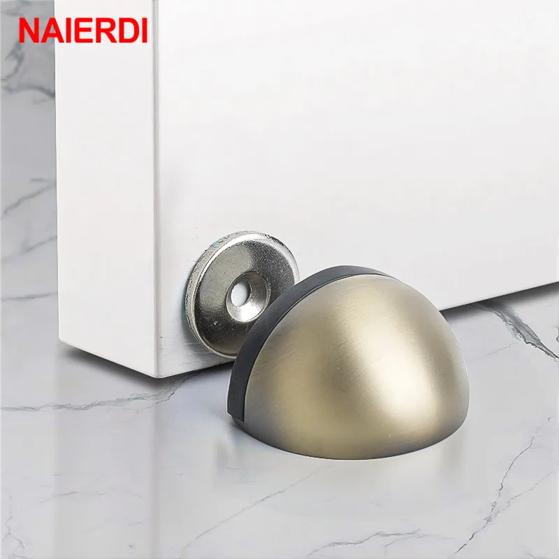NAIERDI Stainless Steel Rubber Magnetic Door Stopper Non Punching Sticker Hidden Floor Mounted Nail-free magnetic door stop door stopper