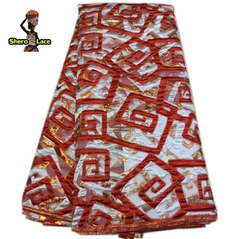 

High Quality Jacquard Organza Lace Fabric Burnt Orange Color Nigerian Lace Fabric 2020 Brocade Lace For Women Dress
