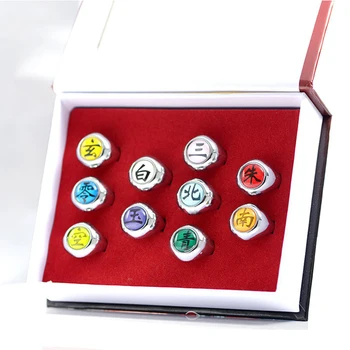

10pcs/set Cartoon Naruto Shippuuden Jewerly Cosplay Costume Rings Ninja Fashion Table Akatsuki Membermetal Ring Accessory Set