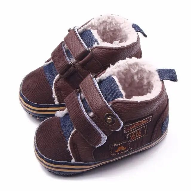 Nieuwe Collectie Mode Warme осень зима холст Stiksels PU детская обувь ребенок Eerst Wandelaar Peuter Schoenen voor Baby Jongens - Цвет: Dark Brown
