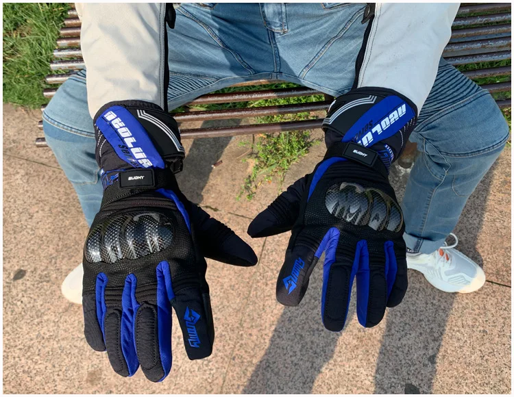 Мужские мотоциклетные водонепроницаемые Углеродные защитные Зимние флисовые перчатки с сенсорным экраном