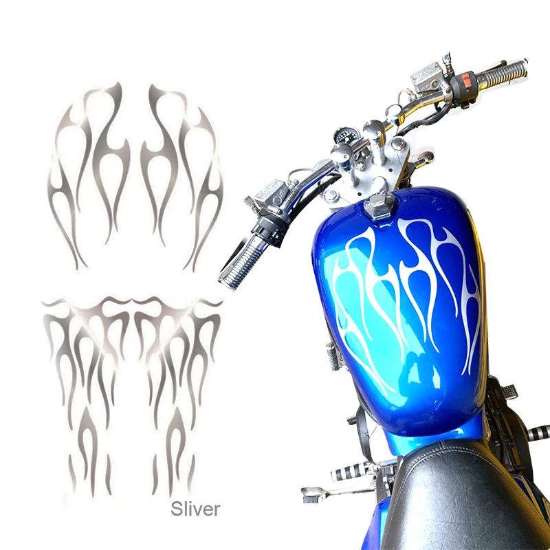 Matte Silver Motorcycle Flame Gas Tank Decals Stickers For Honda Shadow