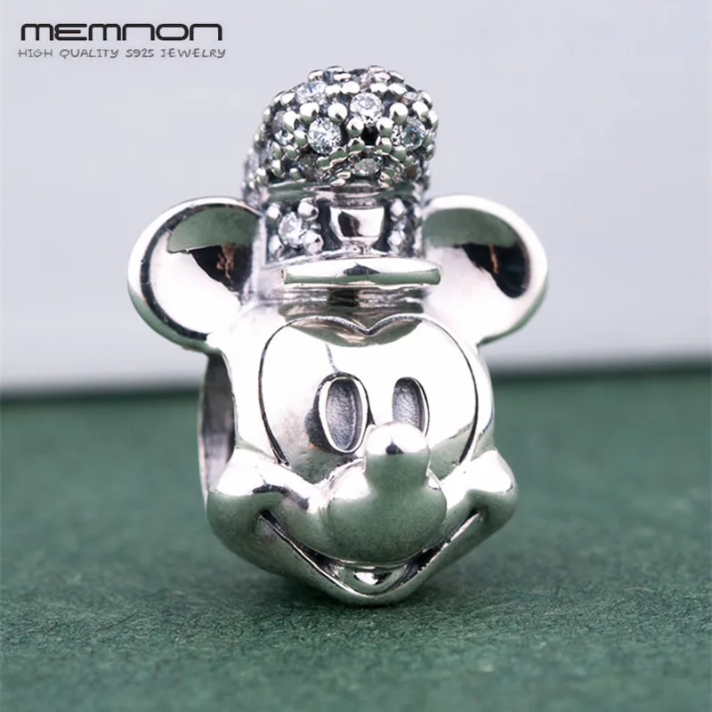 Memnon мерцающие амулеты 925 пробы Серебряная голова мыши Шарм подходит бусины браслеты DIY для женщин Рождество Мода ювелирных изделий