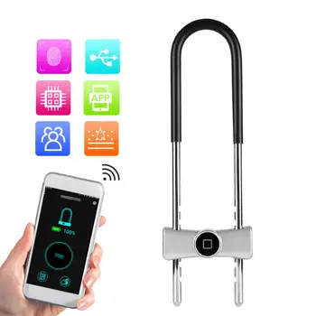 

Smart Biometrics Fingerprint Bluetooth Unlock U-Shaped Glass Door Anti-Theft Padlock for Bike Office Warehouse