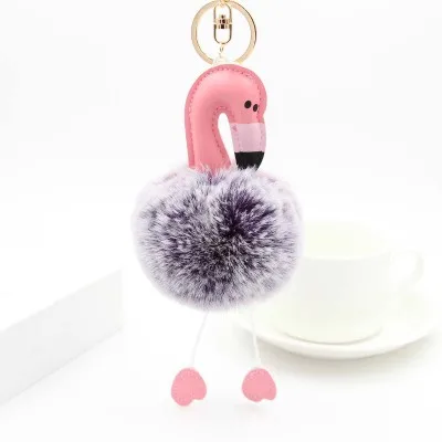 Purple (White) Малыш Фламинго мяч Кролик Мех брелок для ключей для женщин красочный помпон брелок плюшевая сумка с игрушкой кулон для ключей мультфильм животное сумка аксессуары - Цвет: Purple (White)