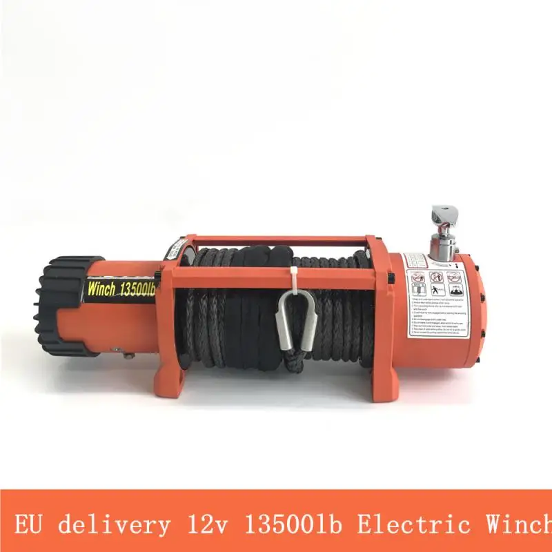 EU 배달 13500Lb 윈 치 자동차 12V 전기 윈 치 헤비 듀티 ATV 트레일러 높은 인장 나일론 로프 케이블 원격 제어 세트