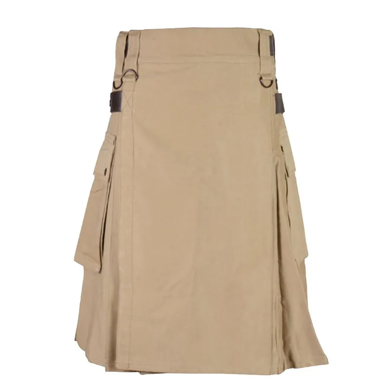 khaki Vogue хороший регулируемый пояс для мужчин VogueSkirt брюки Твердые плед Панк Хип-поп авангарда мужские модные брюки Шотландский Килт - Цвет: khaki