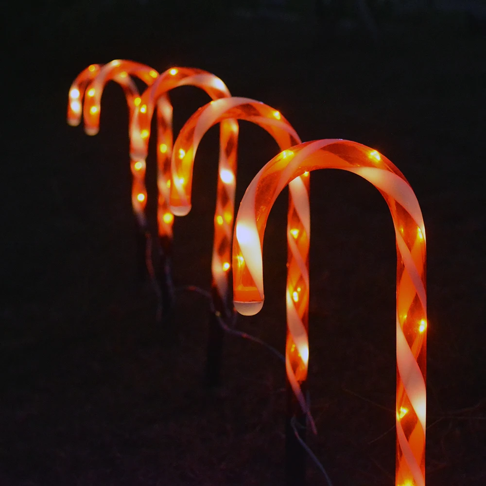 Decoração de Natal Estacas Bengala Passarela Luz Muleta Lâmpada Festival Eua Plug Atmosfera Jardim Casa Quintal Caminho 110 v 10 4 Cheap Luminárias gramado
