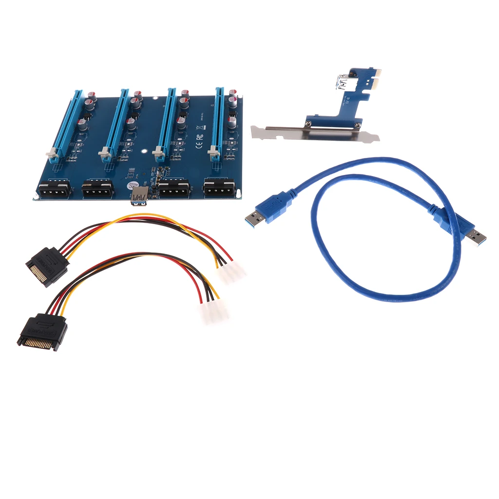 Lovoski 1Set PCI-E 1X To 4 PCIE 16X Slots Riser Expansion AdapterCard Board